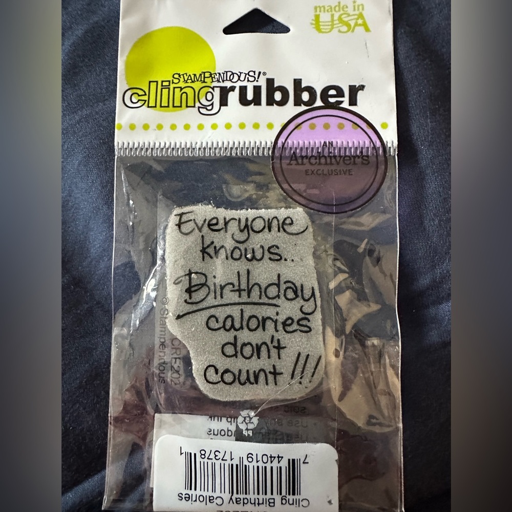Stampendous Rubber Cling Stamp Birthday Calories Quote 1.25" x 1.5"